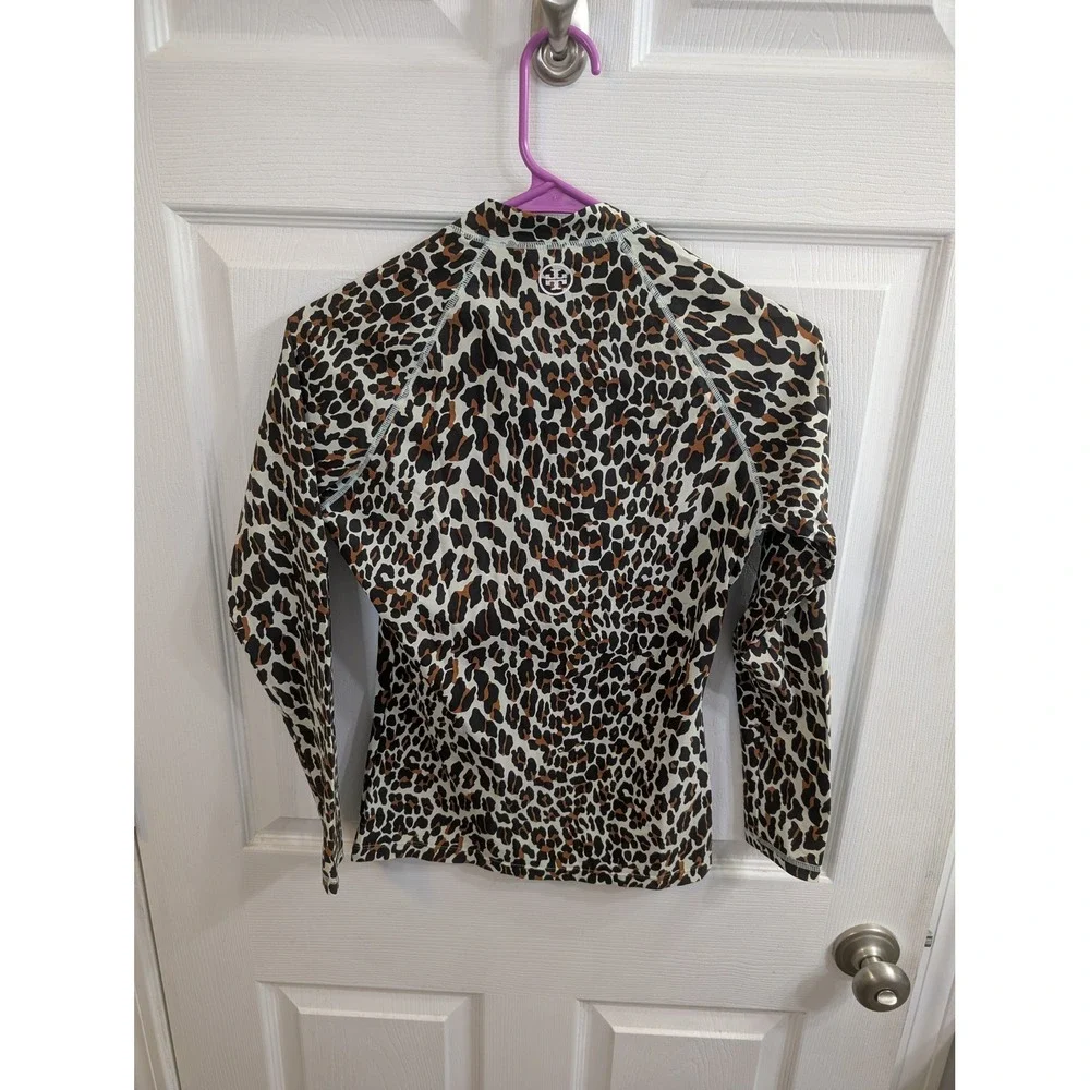 Tory Burch Rash Guard Women‎ Small Leopard Print Brown Long Sleeve Zip - Size S